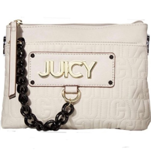JUICY COUTURE Track Star Belt Bag with Black Chain Zipper Accent, Ivory/Black - Picture 1 of 6